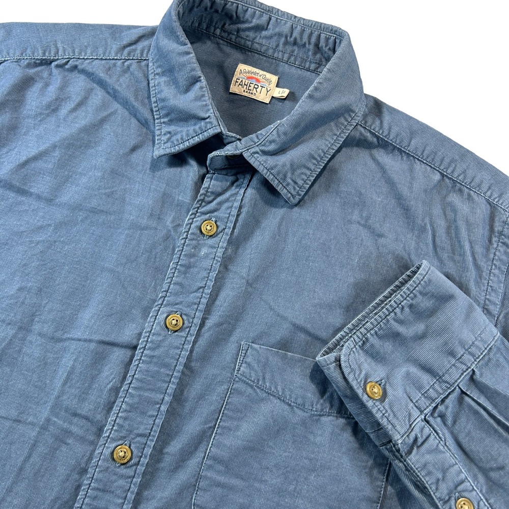Faherty Corduroy Shirt Men Large Light Blue Button Down Long Sleeve Pocket